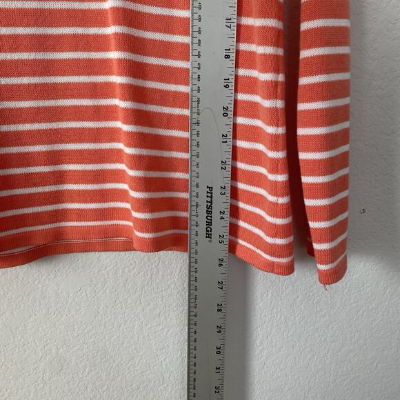 Pura Cashmere Classic Breton White Striped Peach Long Sleeve S Shirt Casual Chic - Picture 6 of 8